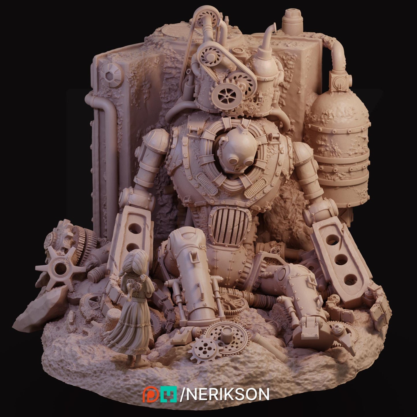 Abandoned Robot Diorama | Garage Resin Kit Statue | D&D TTRPG Fantasy Miniature | Nerikson
