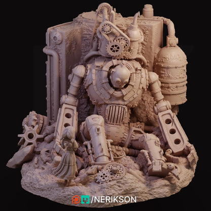 Abandoned Robot Diorama | Garage Resin Kit Statue | D&D TTRPG Fantasy Miniature | Nerikson