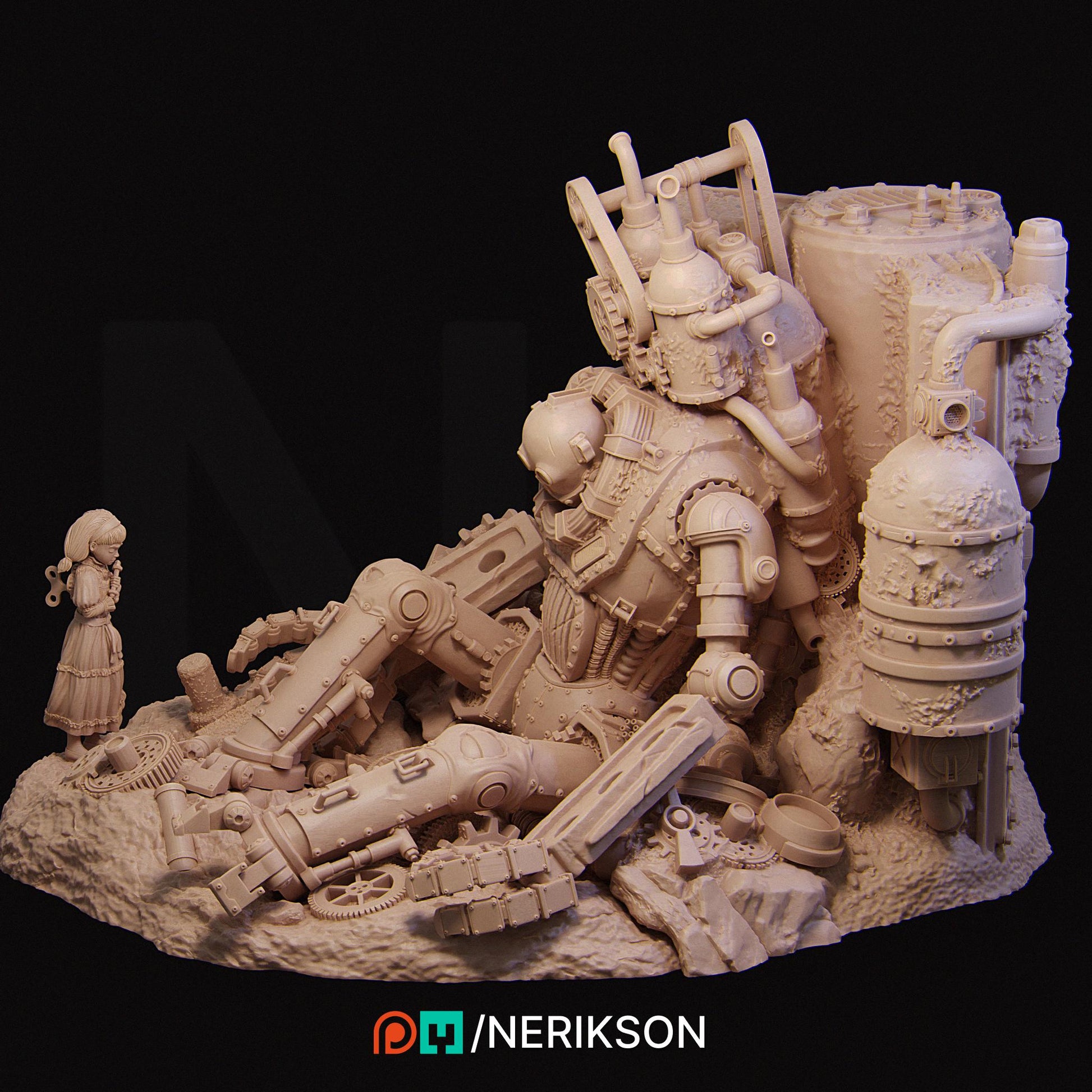 Abandoned Robot Diorama | Garage Resin Kit Statue | D&D TTRPG Fantasy Miniature | Nerikson