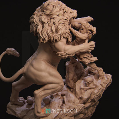 Heracles and Nemean Lion, Greek Mythology | Garage Resin Kit Statue | D&D TTRPG Fantasy Miniature | Nerikson
