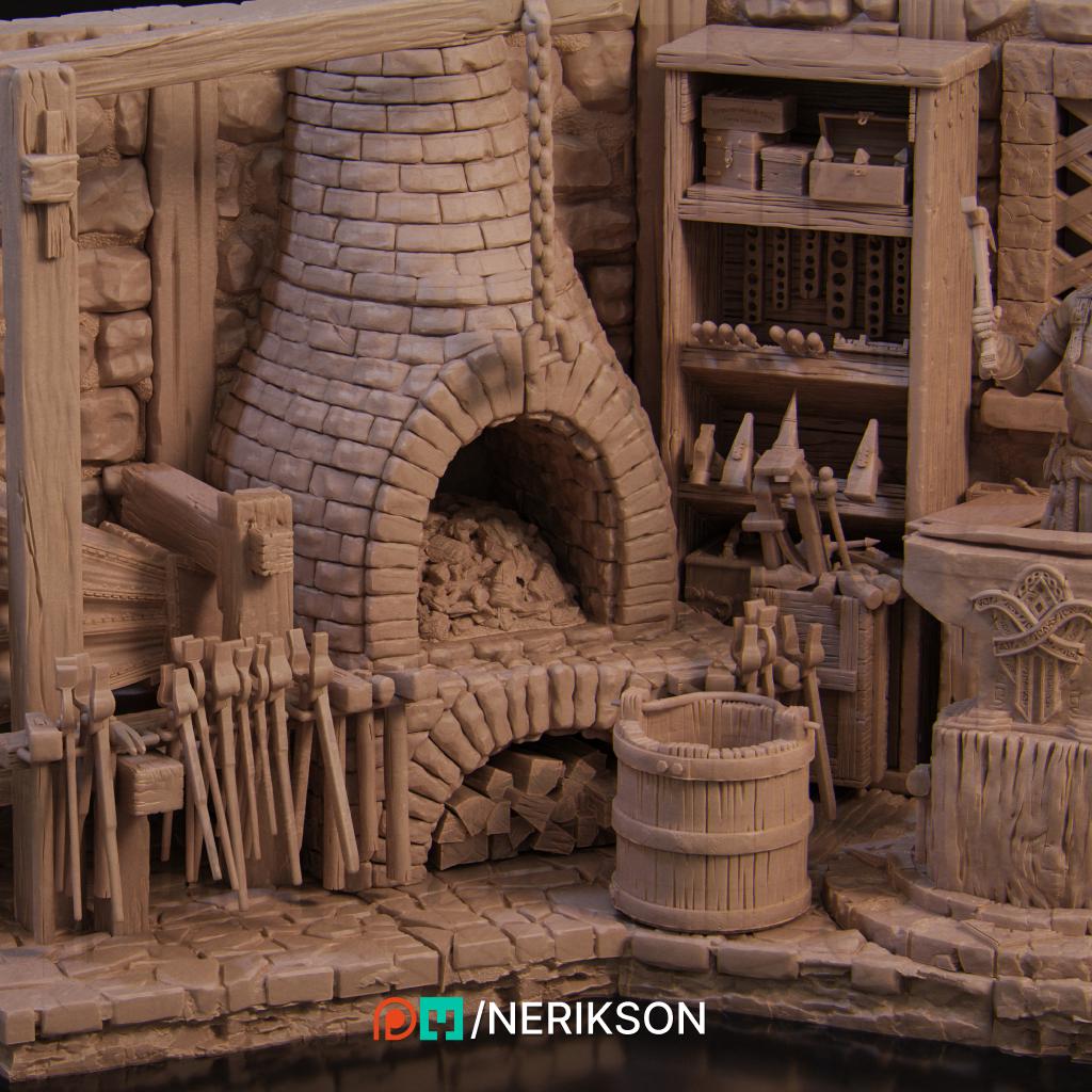 Lara the Blacksmith, Full Diorama | Garage Resin Kit Statue | D&D TTRPG Fantasy Miniature | Nerikson