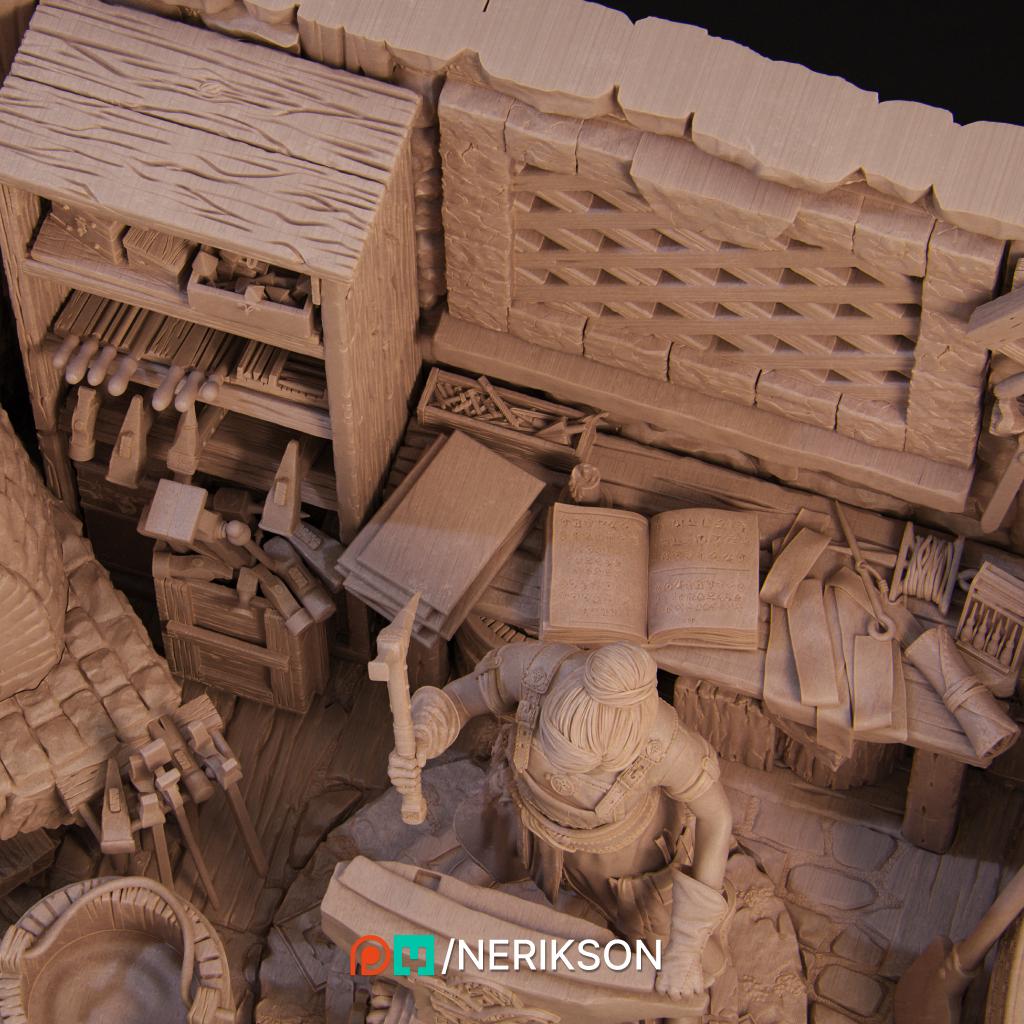 Lara the Blacksmith, Full Diorama | Garage Resin Kit Statue | D&D TTRPG Fantasy Miniature | Nerikson