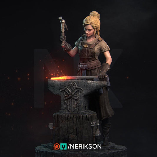 Lara the Blacksmith, Standalone and Bust | Garage Resin Kit Statue | D&D TTRPG Fantasy Miniature | Nerikson