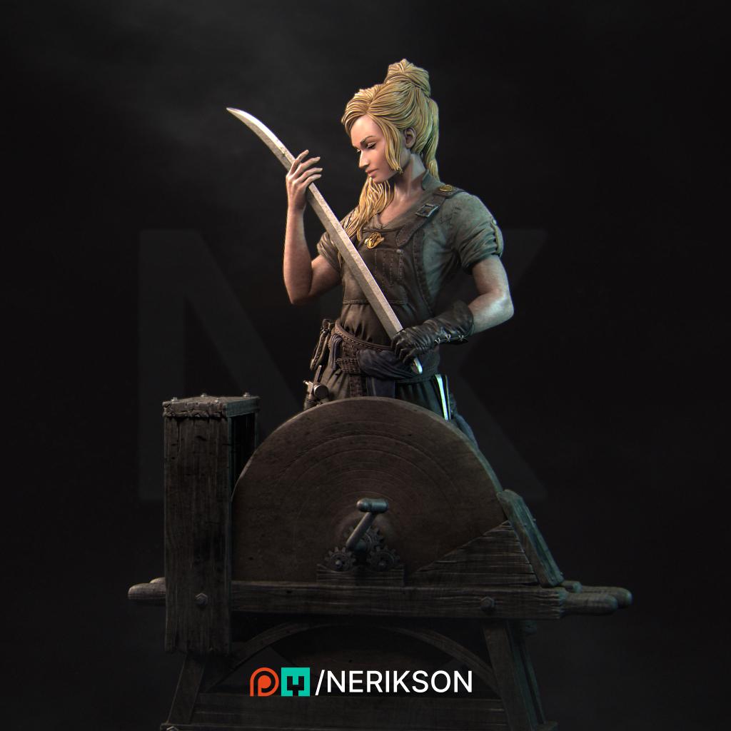 Lara the Blacksmith, Standalone and Bust | Garage Resin Kit Statue | D&D TTRPG Fantasy Miniature | Nerikson