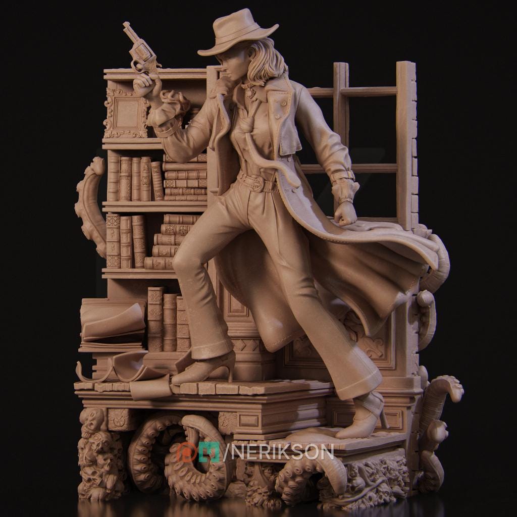 Laura the Detective, Full Diorama | Garage Resin Kit Statue | D&D TTRPG Fantasy Miniature | Nerikson