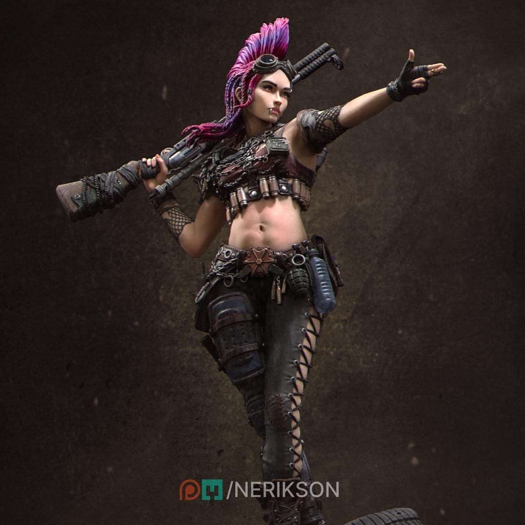 Ramona The Wasteland Warrior | Garage Resin Kit Statue | D&D TTRPG Fantasy Miniature | Nerikson