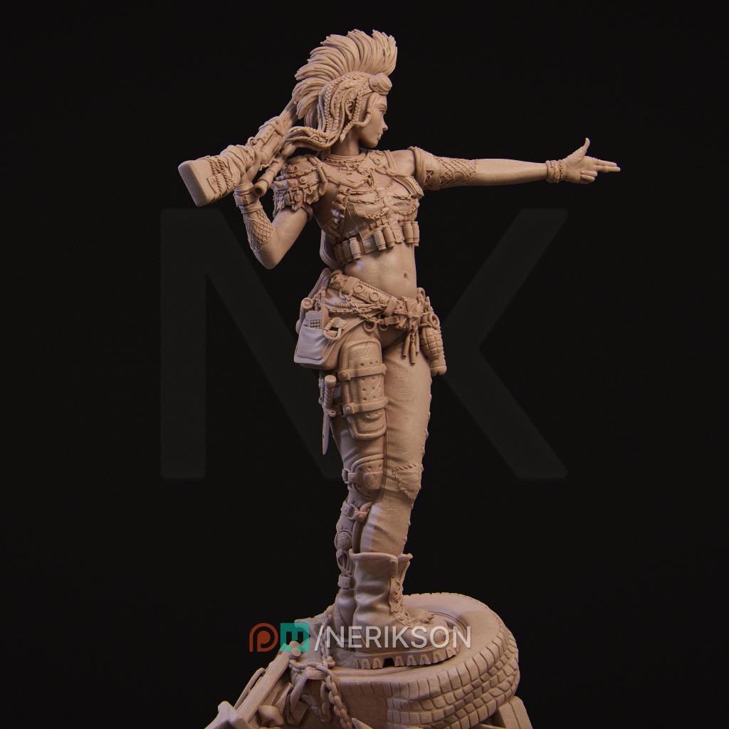 Ramona The Wasteland Warrior | Garage Resin Kit Statue | D&D TTRPG Fantasy Miniature | Nerikson