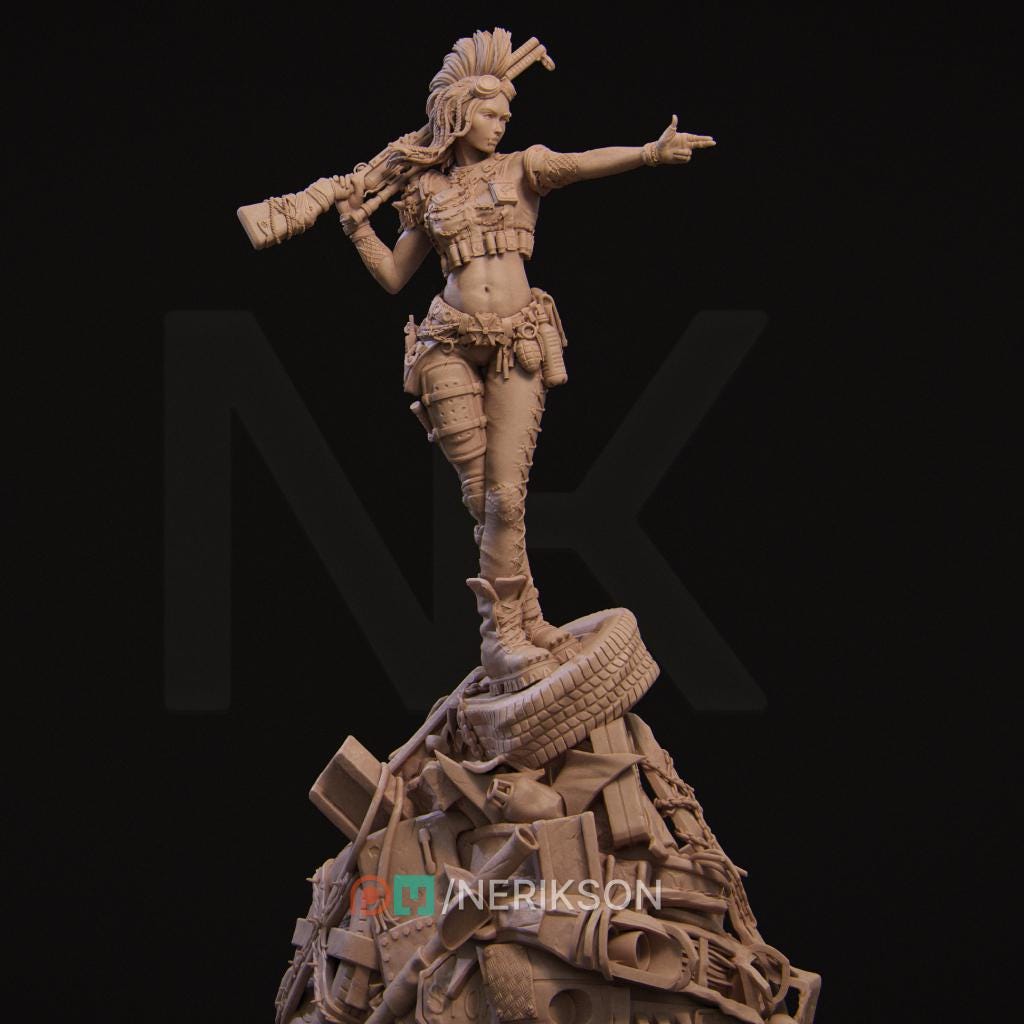 Ramona The Wasteland Warrior | Garage Resin Kit Statue | D&D TTRPG Fantasy Miniature | Nerikson
