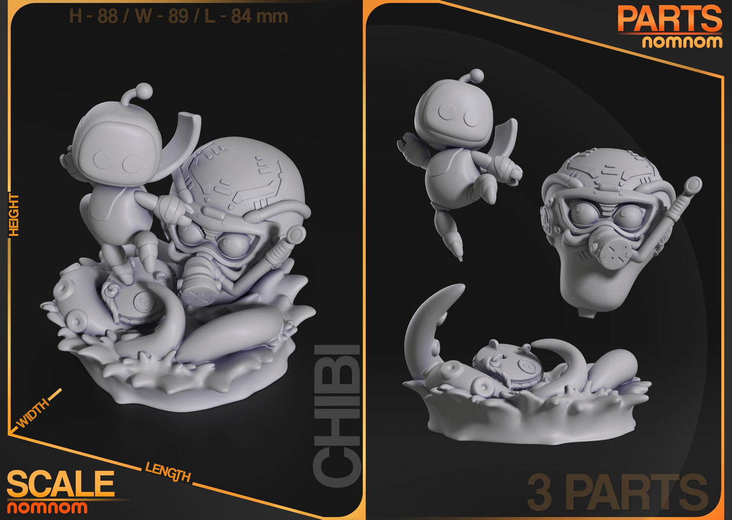 Chibi Spirited Robot | Resin Garage Kit Figure Game Fan Art | Nomnom Figures