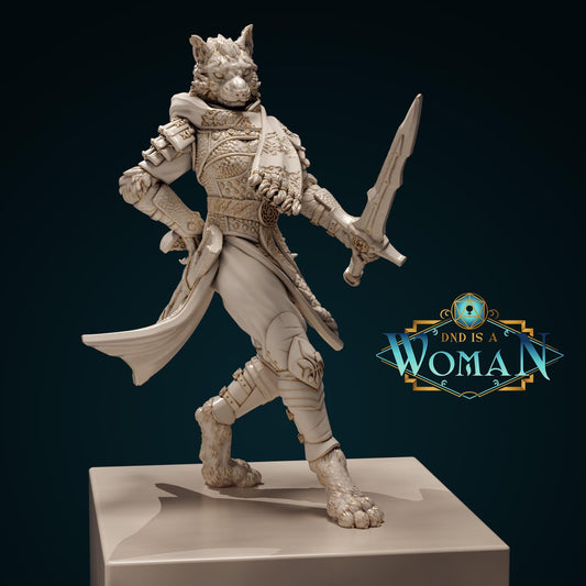 Tabaxi Fighter | D&D TTRPG Miniature | DnD Is A Woman | NO BASE