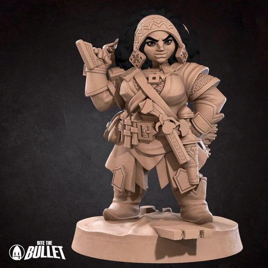 Dwarf Gunslinger | TABLETOP SCALE | D&D Pathfinder TTRPG Miniature | Bite the Bullet