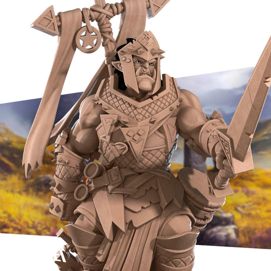 Half-Orc Warpriest | TABLETOP SCALE | D&D Pathfinder TTRPG Miniature | Bite the Bullet