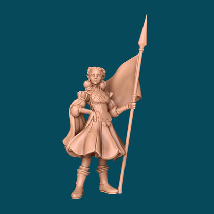 Luna, an elven flag-bearer | D&D TTRPG Miniature | Awkward Penguin Minis