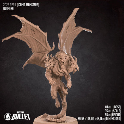 Chimera | TABLETOP SCALE | D&D Pathfinder TTRPG Miniature | Bite the Bullet