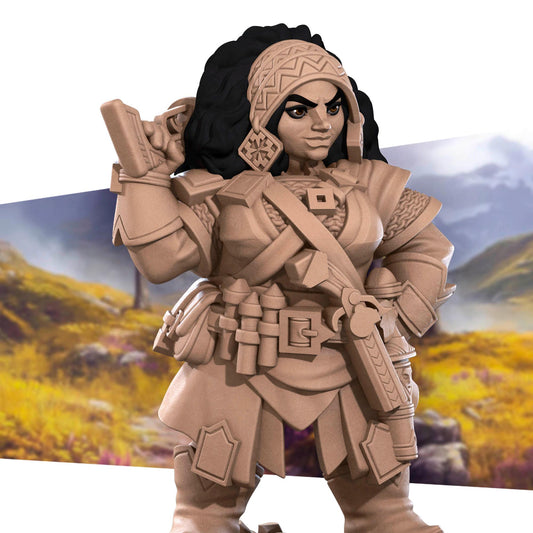 Dwarf Gunslinger | TABLETOP SCALE | D&D Pathfinder TTRPG Miniature | Bite the Bullet