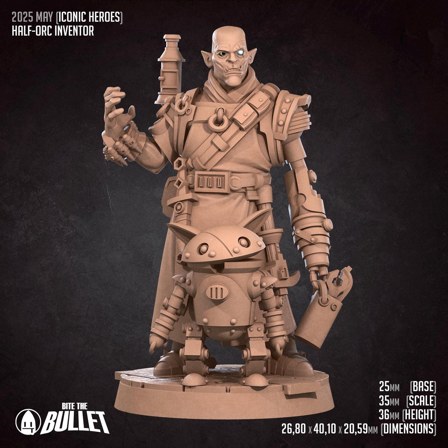 Half-Orc Inventor | TABLETOP SCALE | D&D Pathfinder TTRPG Miniature | Bite the Bullet