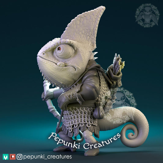 Chameleon Archer | Tabletop or Display Scale | D&D Humblewood TTRPG Miniature | Pepunki Creatures