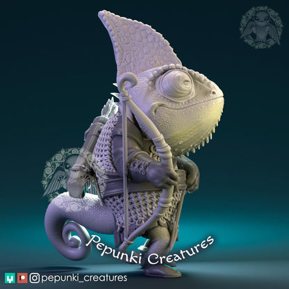 Chameleon Archer | Tabletop or Display Scale | D&D Humblewood TTRPG Miniature | Pepunki Creatures