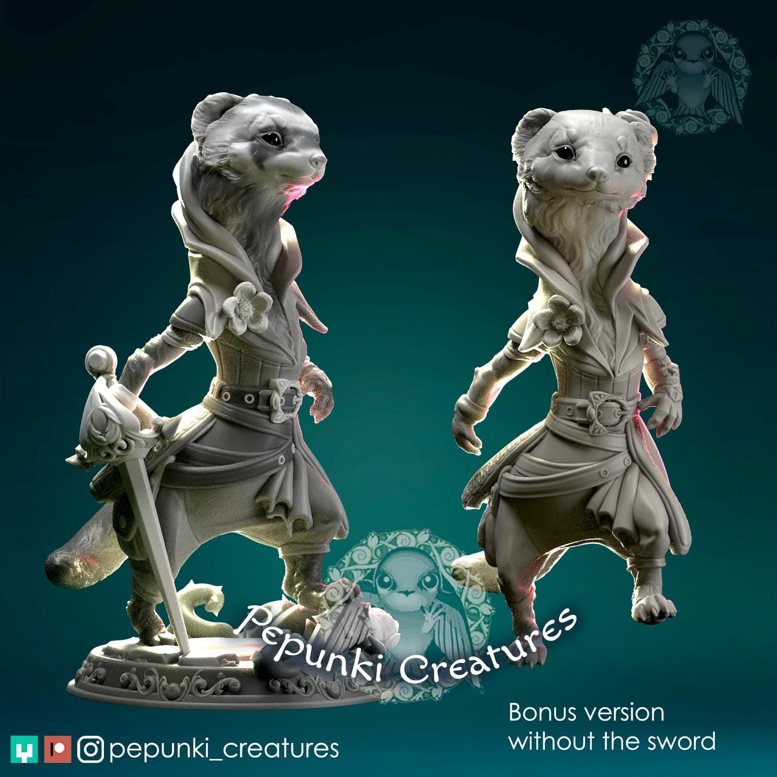 Ferret Duelist | Tabletop or Display Scale | D&D Humblewood TTRPG Miniature | Pepunki Creatures
