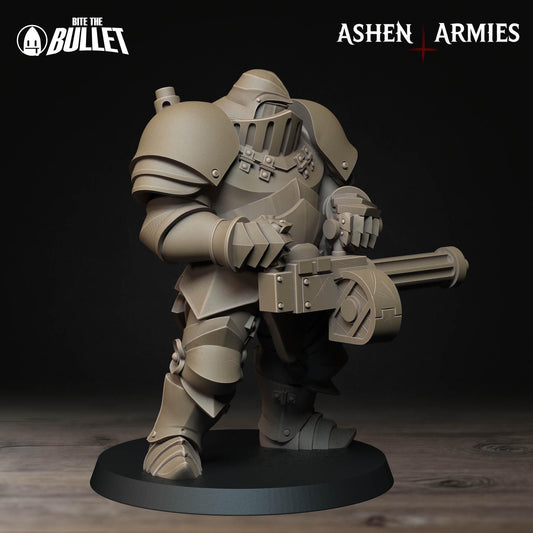Sanctified Legion, Heavy Infantry (Machine Gun) | TABLETOP SCALE | D&D Pathfinder TTRPG Miniature | Bite the Bullet