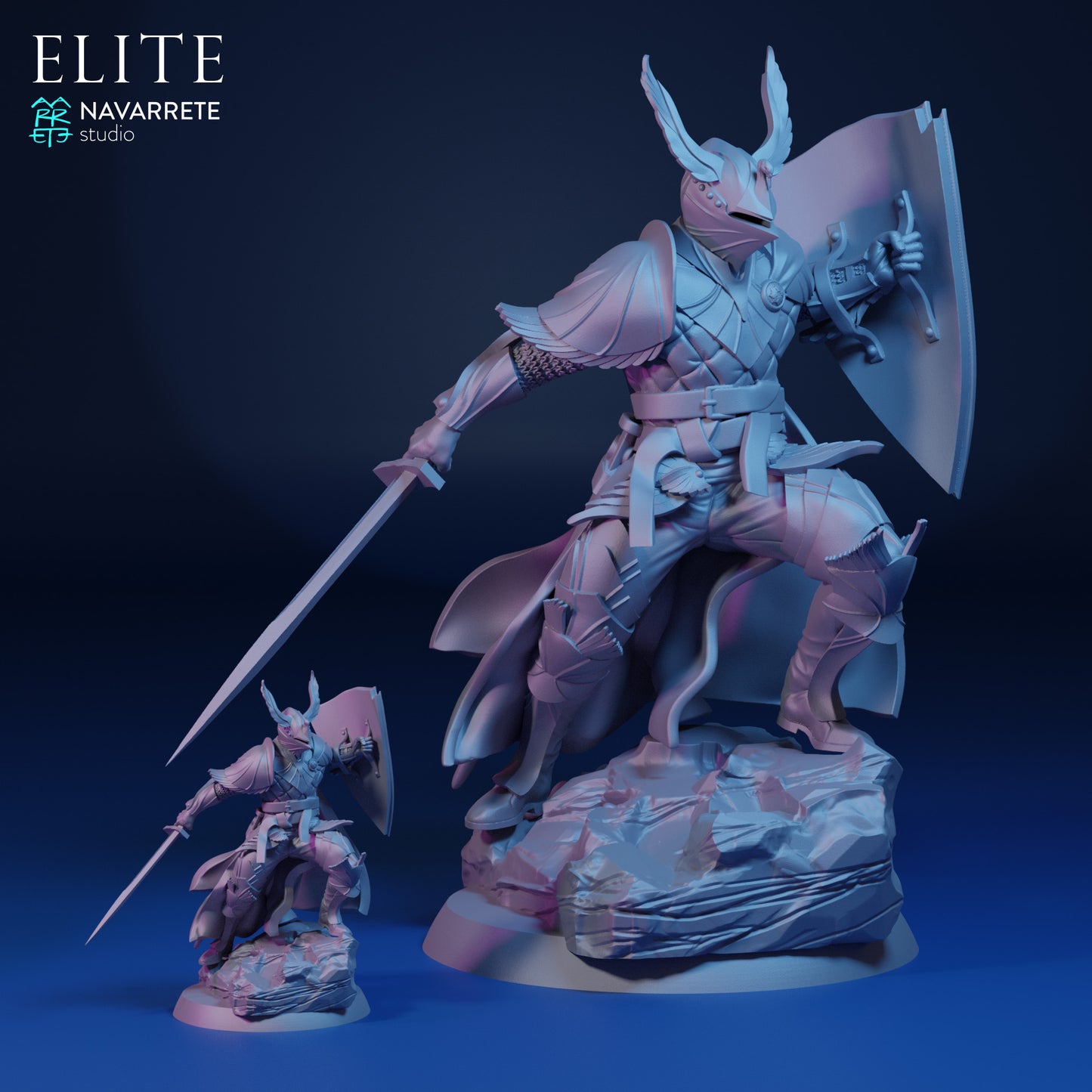 Imrael Elite tabletop gaming miniature by Tattles Told 3D, featuring detailed Navarrete Studio design on a display stand