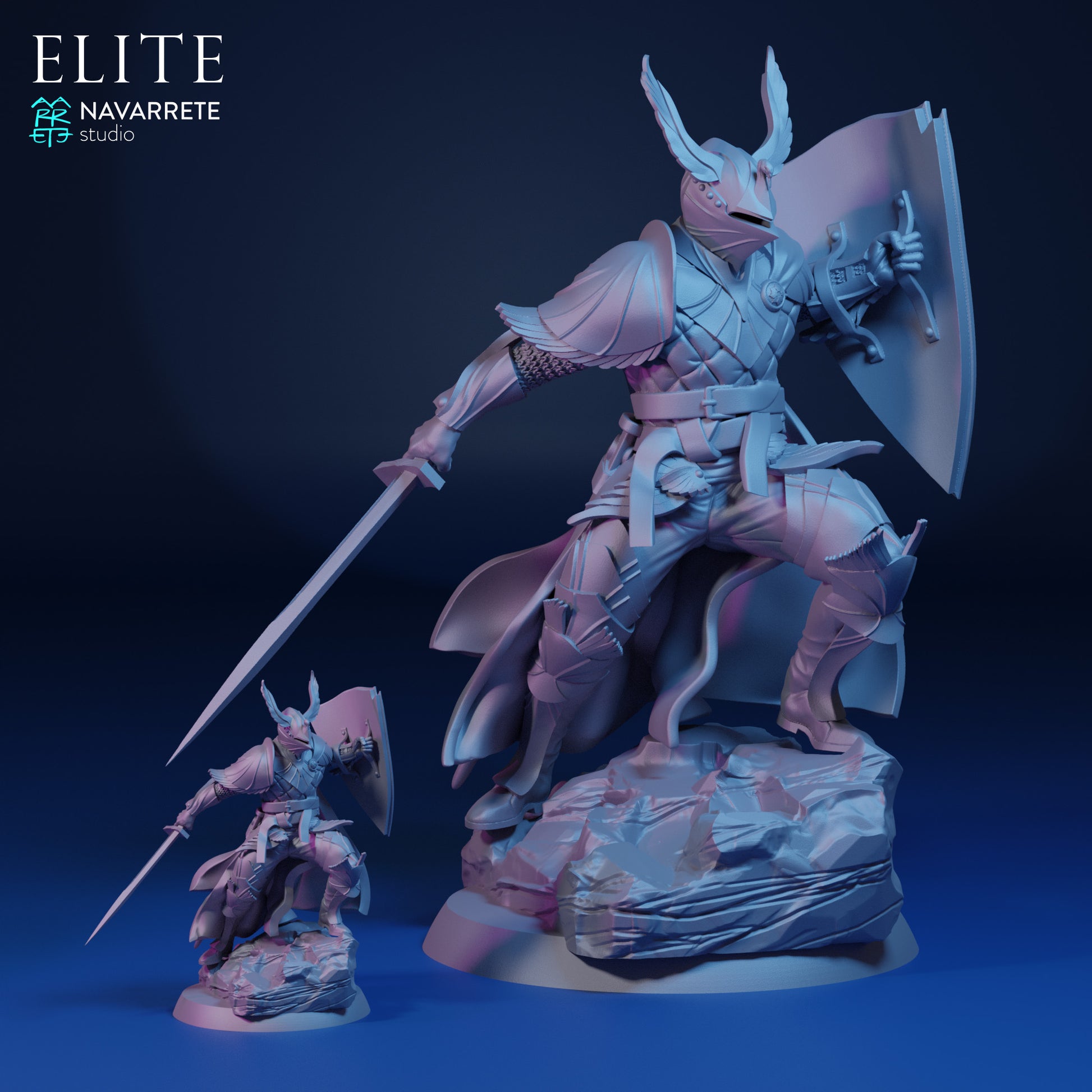 Imrael Elite tabletop gaming miniature by Tattles Told 3D, featuring detailed Navarrete Studio design on a display stand