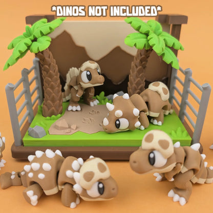 Miniature Jurassic World Playset by Tattles Told 3D featuring tiny dinosaur figures and jungle accessories.
