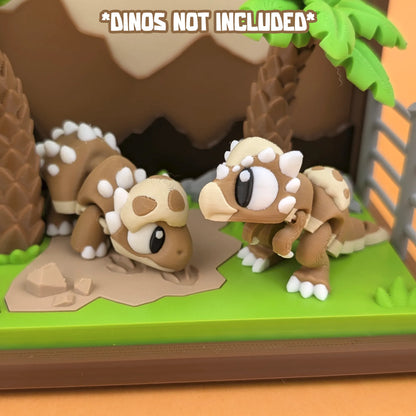 Mini Jurassic World playset by Tattles Told 3D featuring miniature dinosaur figures and jungle scenery.