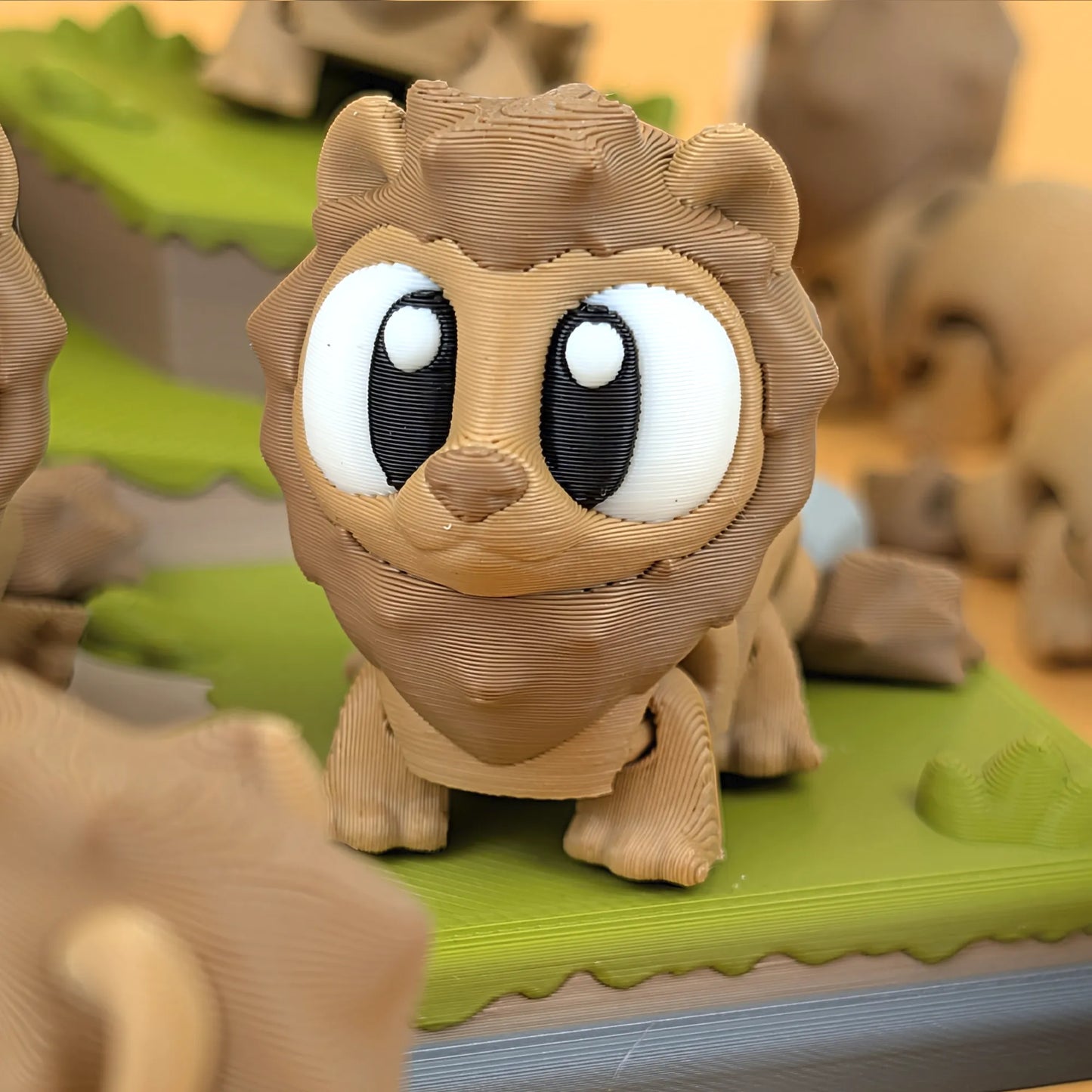 Miniature Flexi Lion and Savannah Playset by Tattles Told 3D featuring detailed lion and savannah animal figures.
