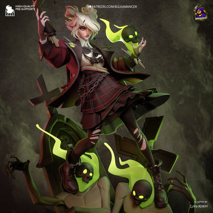 Colorful resin garage kit figure titled "Locked in Graves" by Tattles Told 3D, featuring detailed sculpting by Bulkamancer Sculpts.