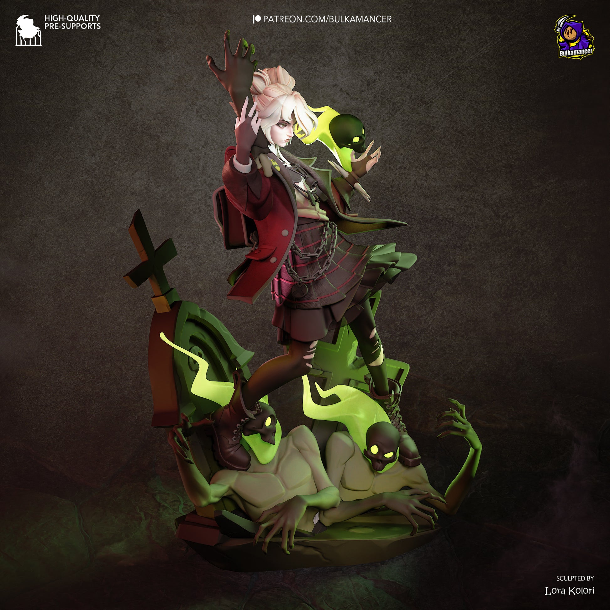 Colorful resin garage kit figure of Locked in Graves by Tattles Told 3D, featuring detailed sculpting and intricate design elements.