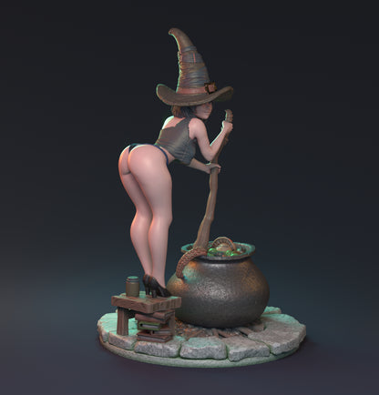 Magical Relationships, Pin Up Witch and Cauldron | D&D TTRPG Miniature | Hardwitch Games