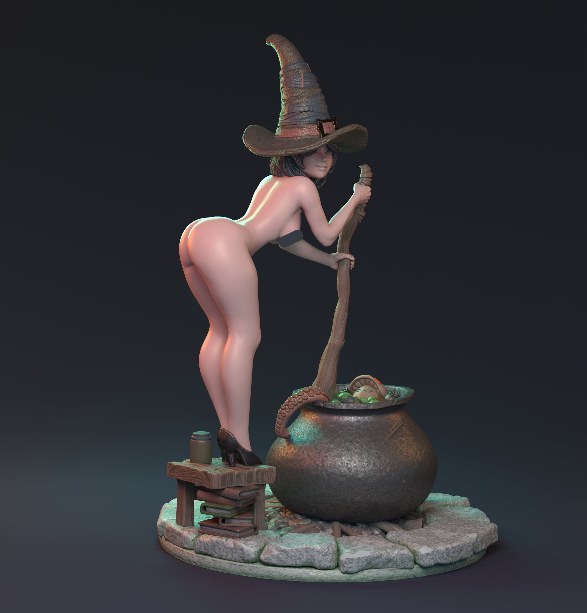 Magical Relationships, Pin Up Witch and Cauldron | D&D TTRPG Miniature | Hardwitch Games