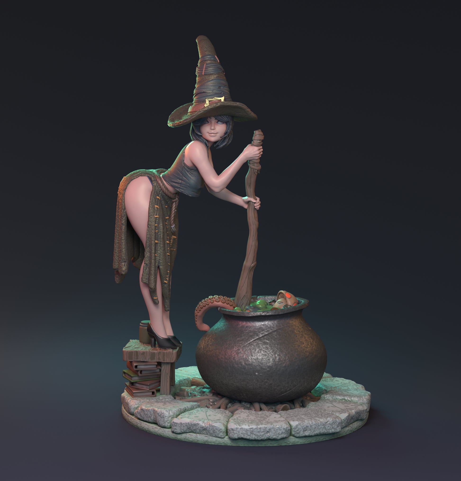 Magical Relationships, Pin Up Witch and Cauldron | D&D TTRPG Miniature | Hardwitch Games