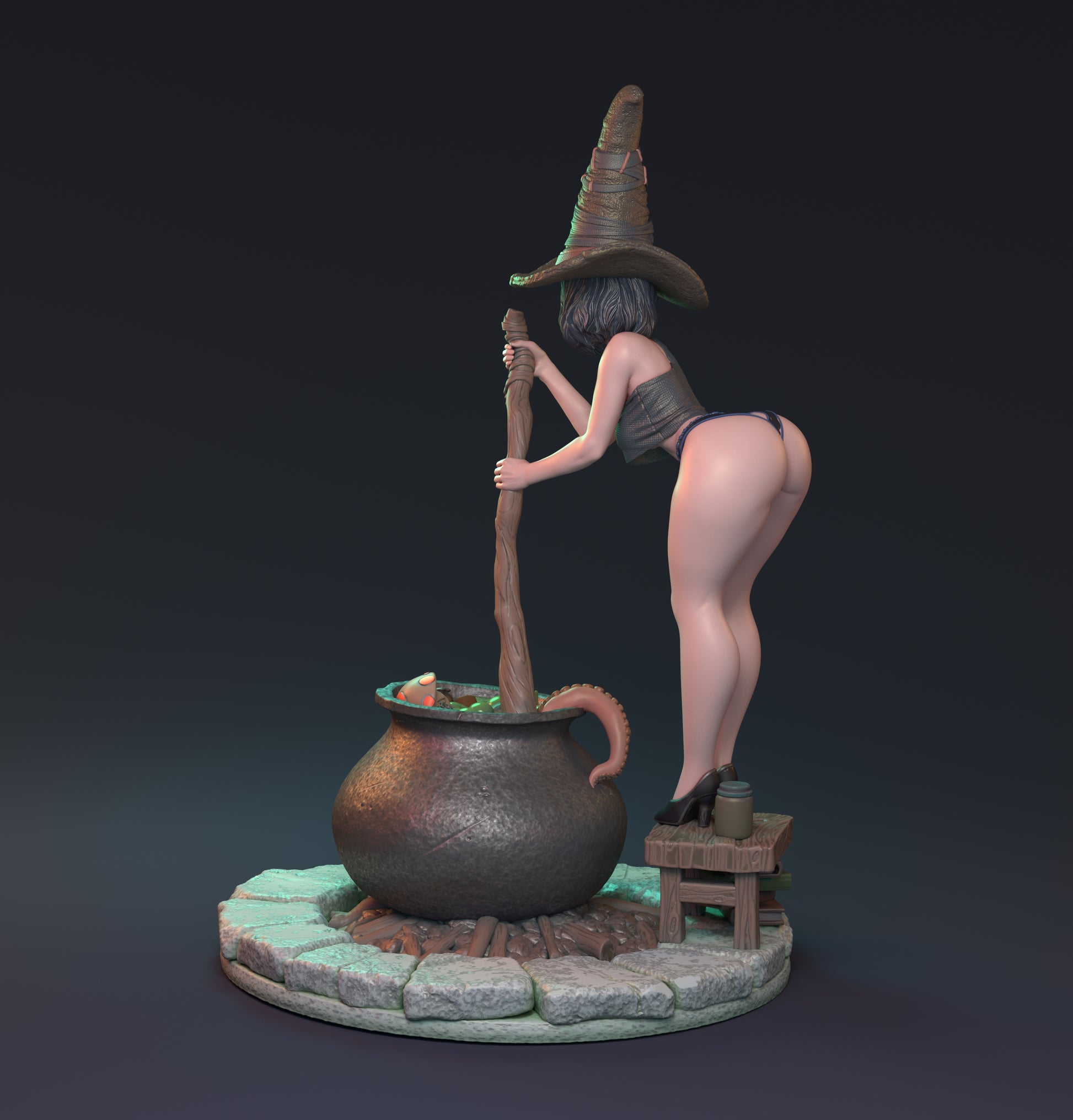 Magical Relationships, Pin Up Witch and Cauldron | D&D TTRPG Miniature | Hardwitch Games