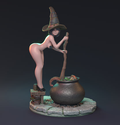 Magical Relationships, Pin Up Witch and Cauldron | D&D TTRPG Miniature | Hardwitch Games