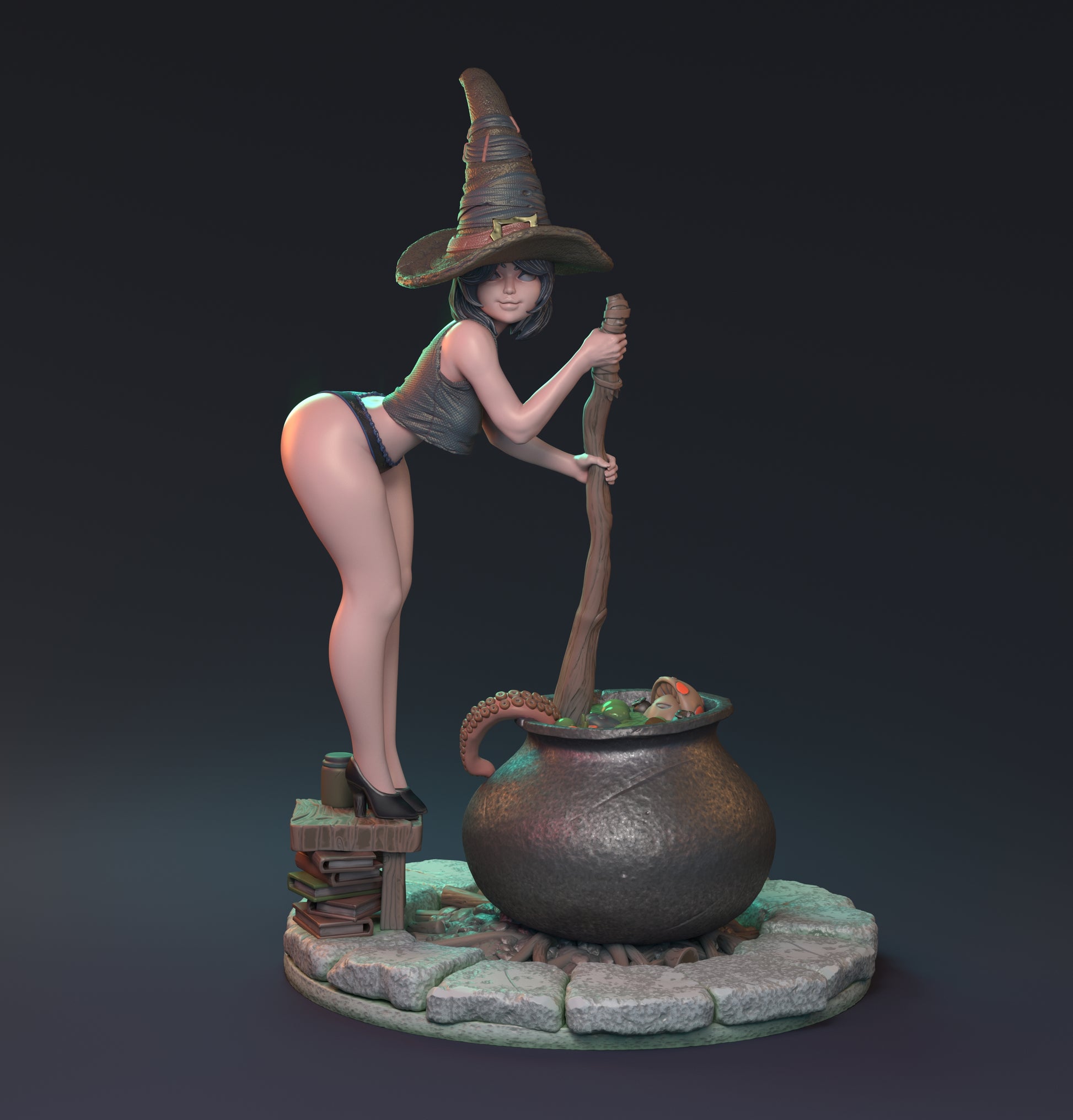 Magical Relationships, Pin Up Witch and Cauldron | D&D TTRPG Miniature | Hardwitch Games