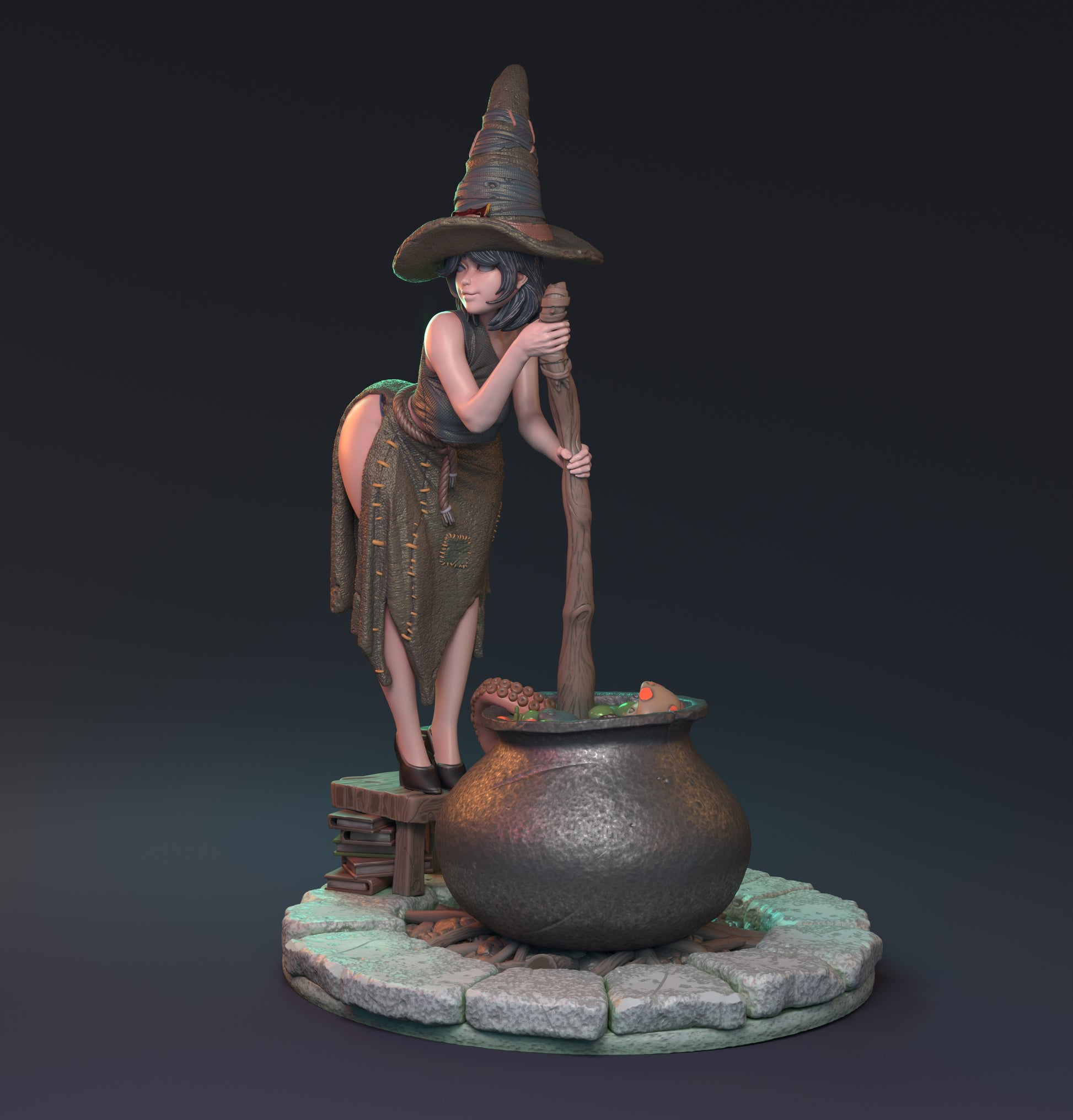 Magical Relationships, Pin Up Witch and Cauldron | D&D TTRPG Miniature | Hardwitch Games