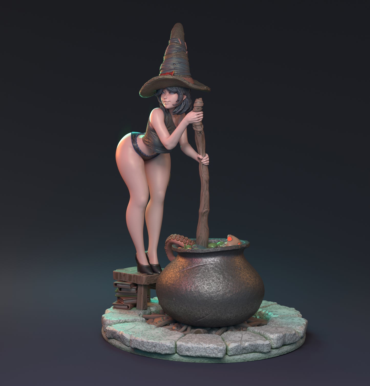 Magical Relationships, Pin Up Witch and Cauldron | D&D TTRPG Miniature | Hardwitch Games