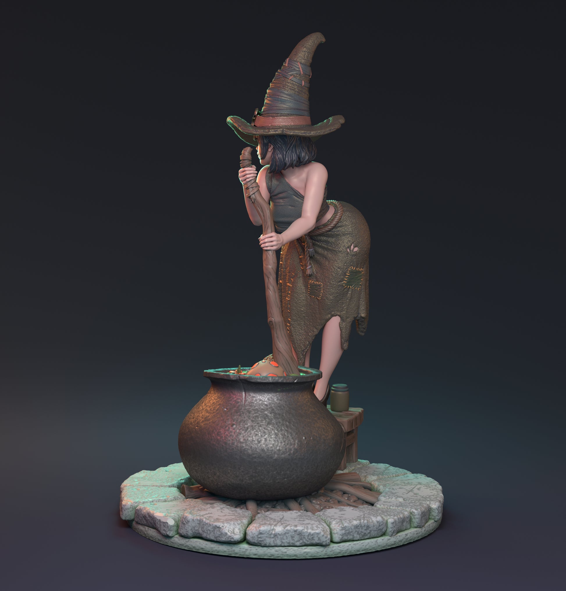 Magical Relationships, Pin Up Witch and Cauldron | D&D TTRPG Miniature | Hardwitch Games