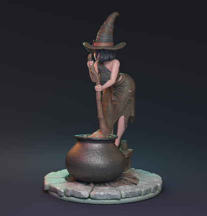 Magical Relationships, Pin Up Witch and Cauldron | D&D TTRPG Miniature | Hardwitch Games