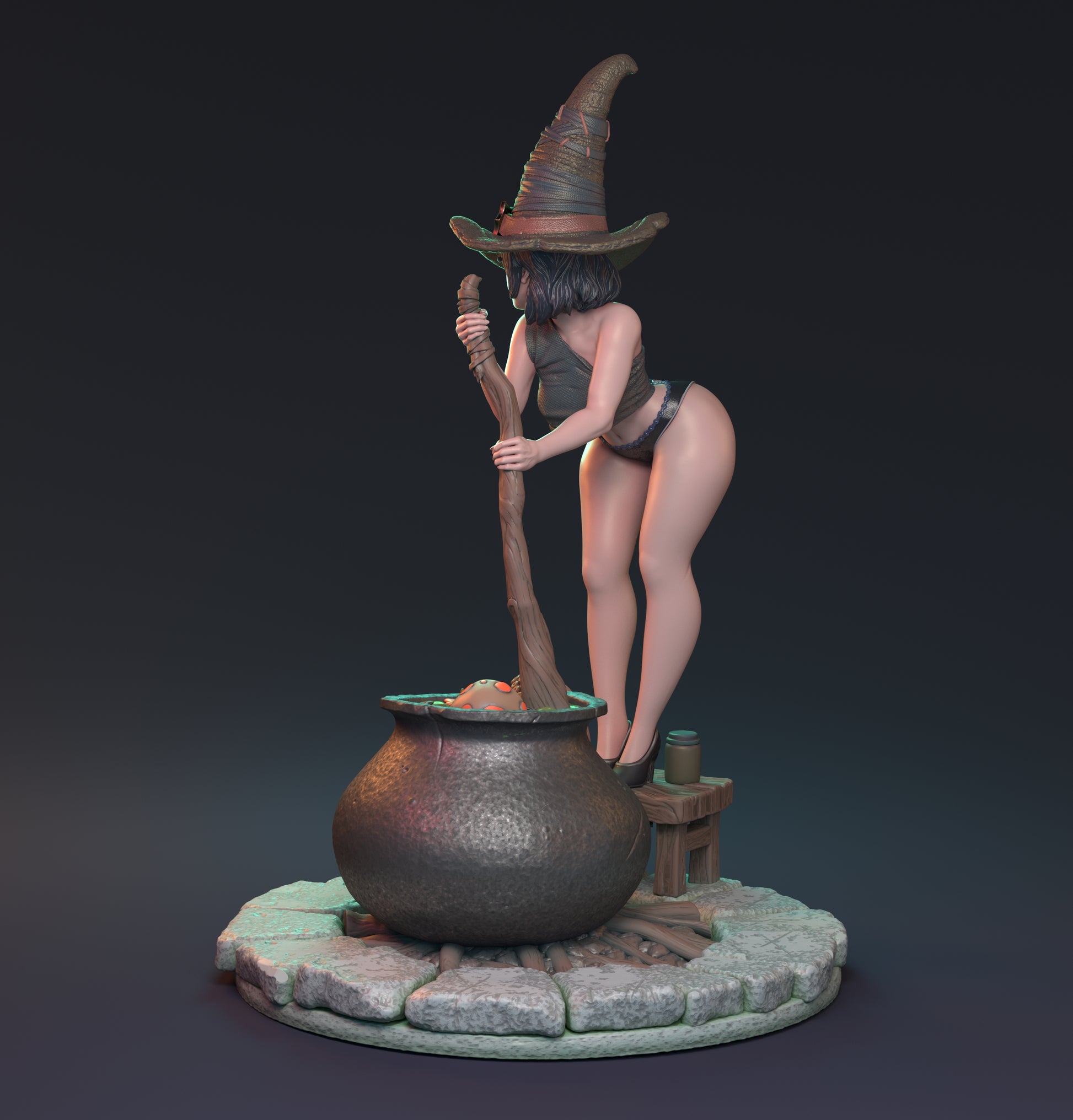 Magical Relationships, Pin Up Witch and Cauldron | D&D TTRPG Miniature | Hardwitch Games