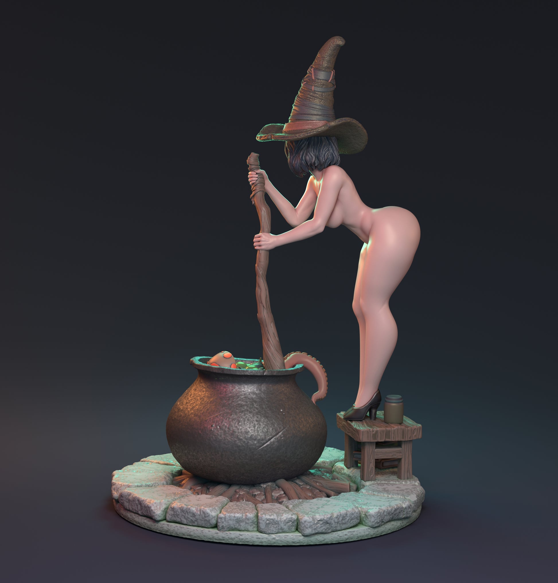 Magical Relationships, Pin Up Witch and Cauldron | D&D TTRPG Miniature | Hardwitch Games