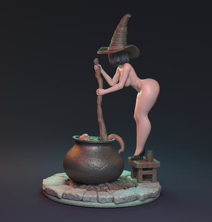 Magical Relationships, Pin Up Witch and Cauldron | D&D TTRPG Miniature | Hardwitch Games