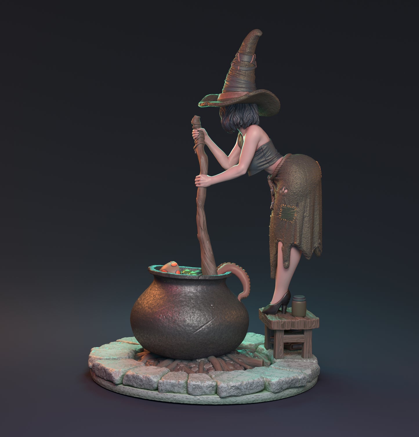 Magical Relationships, Pin Up Witch and Cauldron | D&D TTRPG Miniature | Hardwitch Games