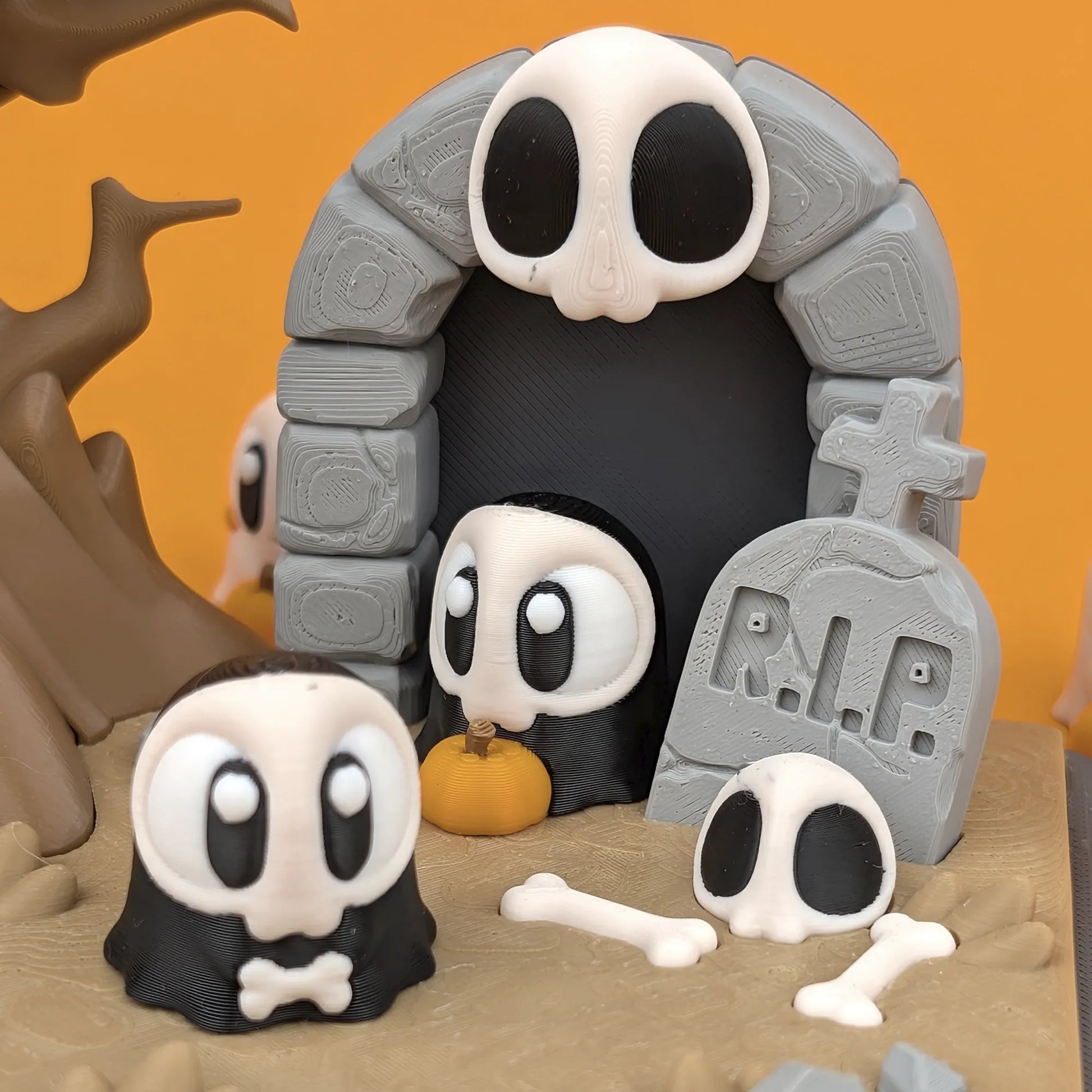 Mini Ghost and Graveyard playset by Tattles Told 3D featuring tiny ghost figures and spooky graveyard scene.