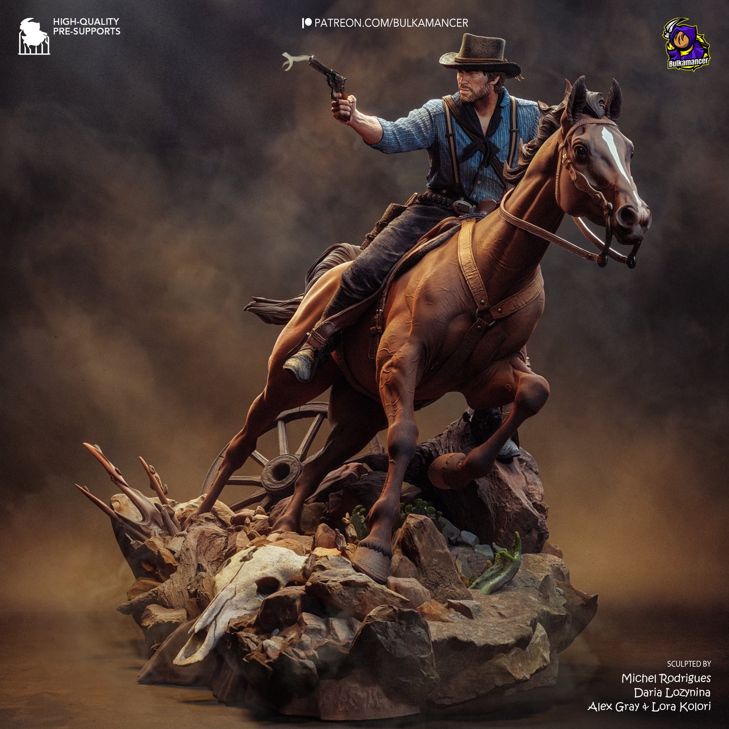 Colorful resin garage kit figure of One More Score by Tattles Told 3D, designed by Bulkamancer Sculpts, showcasing intricate details.