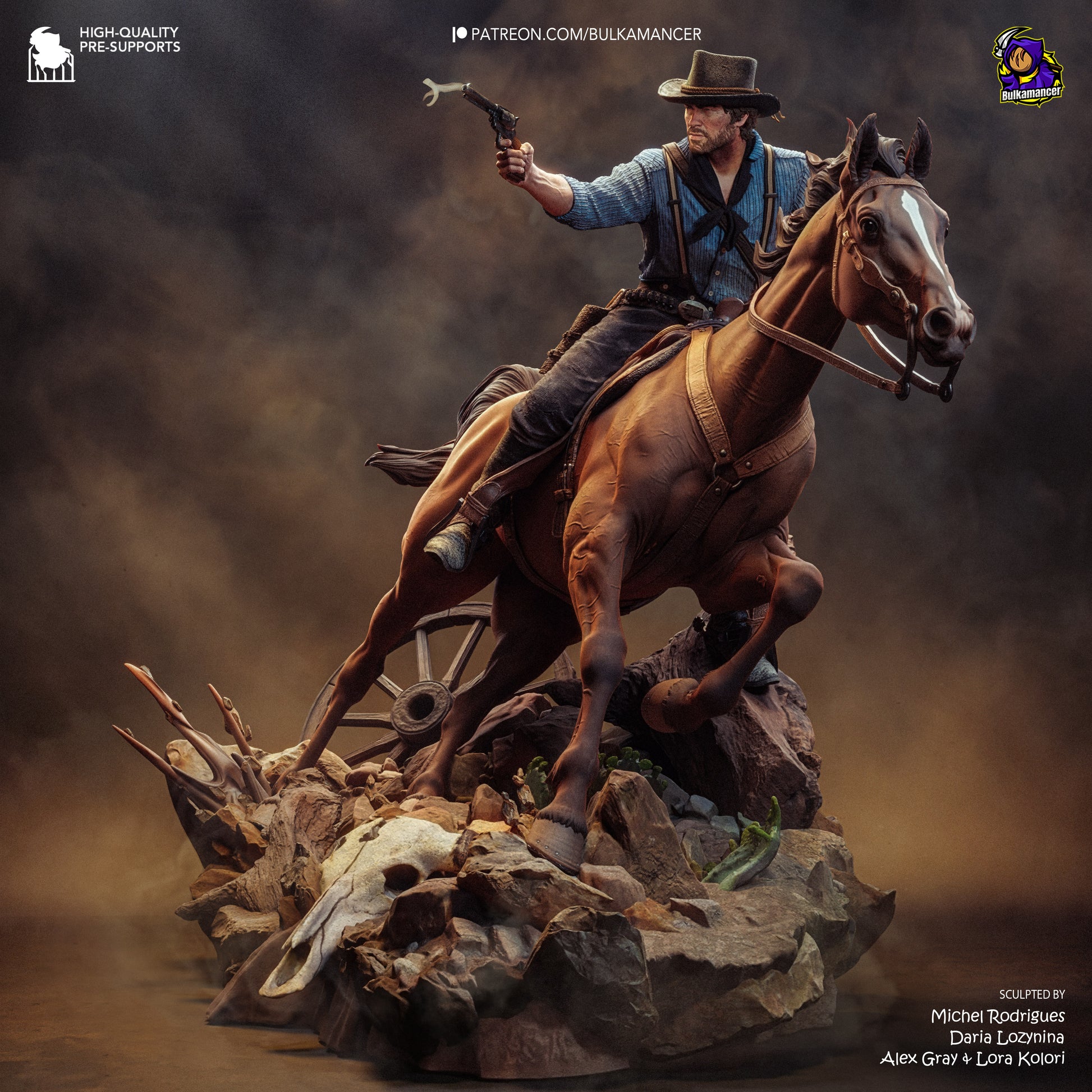 Colorful resin garage kit figure of One More Score by Tattles Told 3D, designed by Bulkamancer Sculpts, showcasing intricate details.