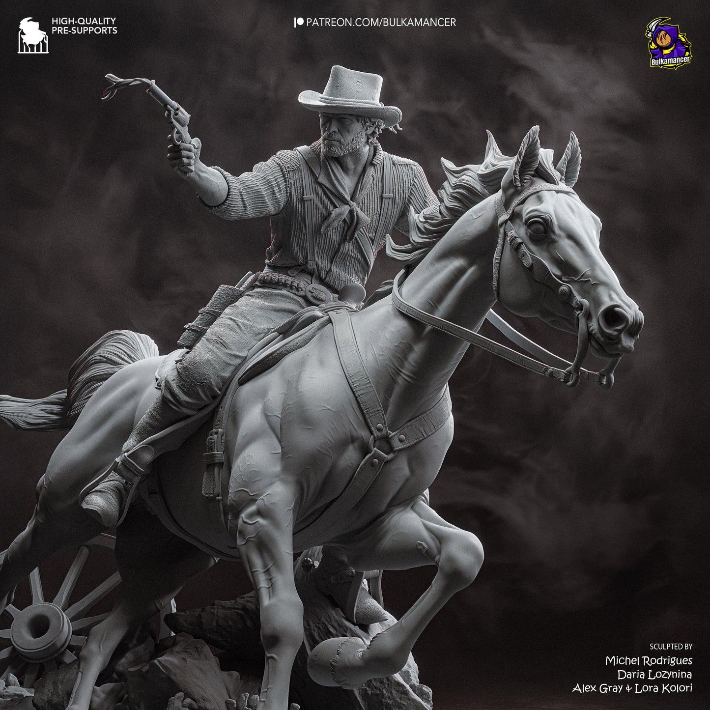 Grey resin garage kit figure of One More Score by Tattles Told 3D, featuring detailed sculpting from Bulkamancer Sculpts.