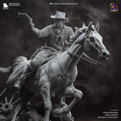 Grey resin garage kit figure of One More Score by Tattles Told 3D, featuring detailed sculpting from Bulkamancer Sculpts.